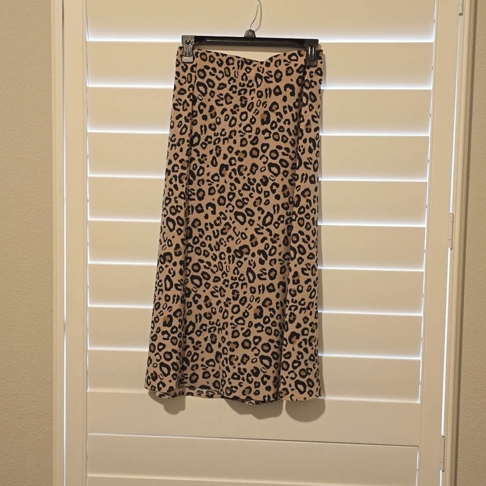 A-Line Leopard Print Midi Slip Skirt - image 1